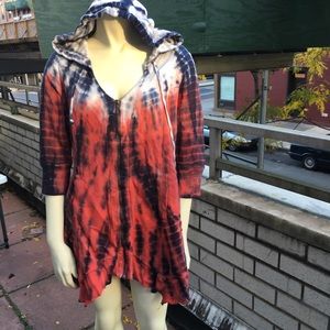 XCVI Elbow Sleeve Zip Front Tie Dye Flowy Hoodie